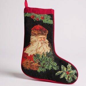 Vintage Imperial Elegance Cross Stitch Old World Santa Red Christmas Stocking